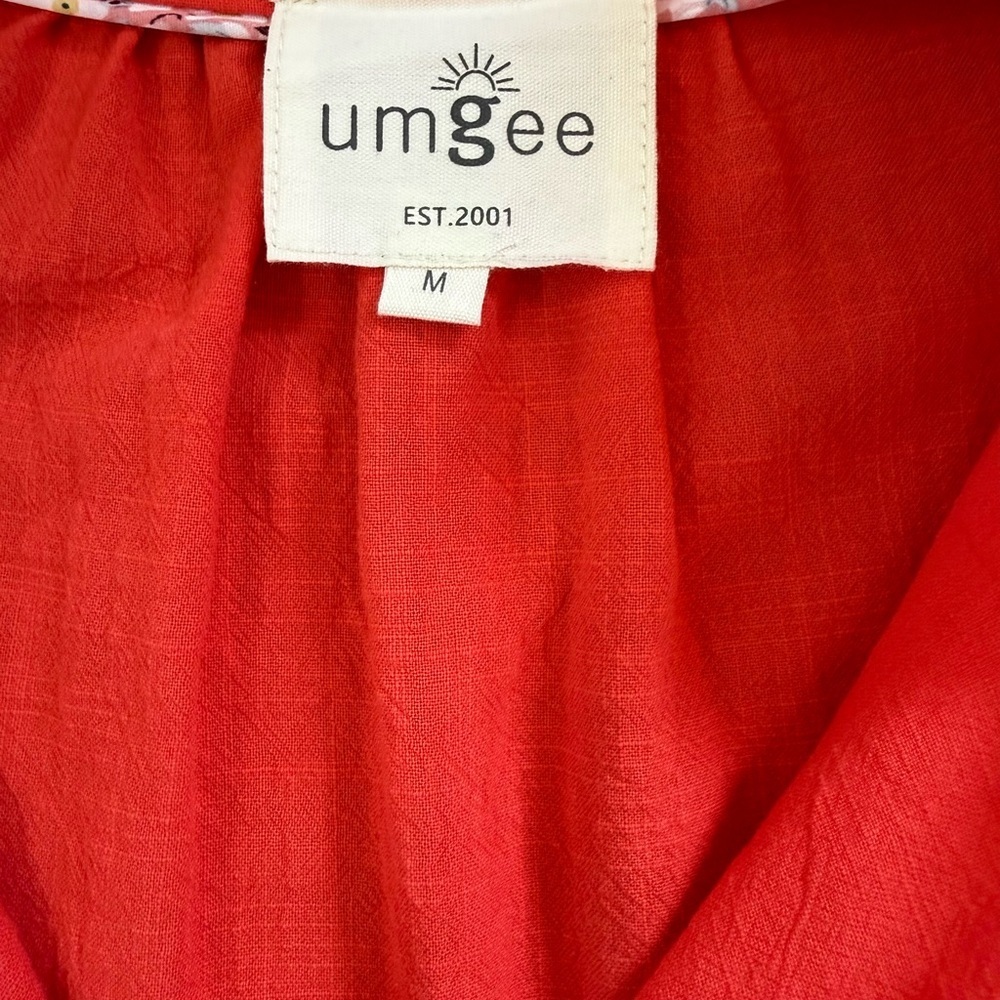NWT! UMGEE Orange 100% cotton Tiered Maxi Dress M ruffle button belted short sl. - Picture 9 of 14